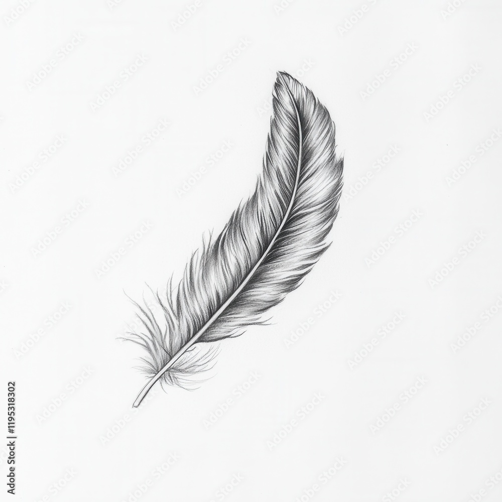 Aufkleber feather drifts gracefully through mid-air, captured in delicate sketching technique with intricate d