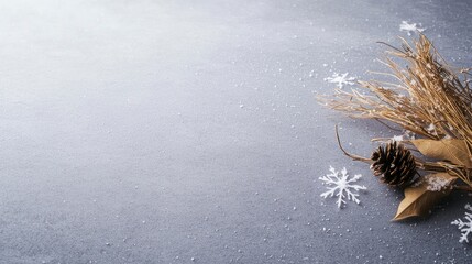 Winter Wonderland  Snowy Background with Pine Cone  Branches   Snowflakes
