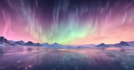Shimmering aurora borealis lights dance across a gradient of pastel colors in a mesmerizing abstract light show ,  gradient,  glow,  glittering