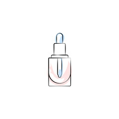Vector illustration cosmetics, cosmetology, facial care, doodle style, watercolor, beauty, isolated, line drawing, icon, lineart