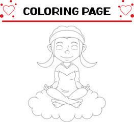 young girl is doing yoga coloring page for kids