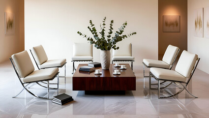 The room is furnished with several chairs and a coffee table Ai Generative

