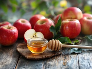 Apples and honey, a classic combination, symbolizing health and sweetness.