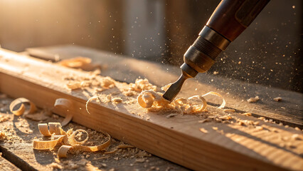 Celebrating national woodworking month with a detailed macro shot of wood shavings.