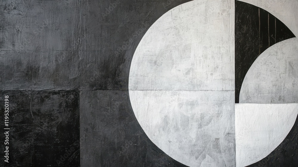 Poster Subtle overlapping shapes in charcoal gray and white create a modern artistic composition on textured canvas surface