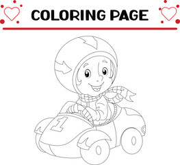 racer boy is riding fast car coloring page for kids