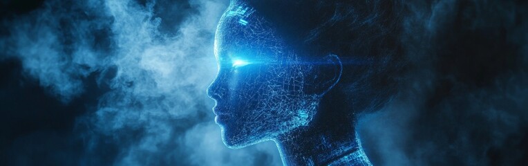 A high-tech digital silhouette representing artificial intelligence, perfect for technology, innovation, and futuristic themes.