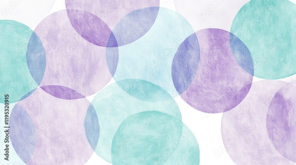 Poster soft pencil strokes blend circles of purple and teal in a calming abstract background design