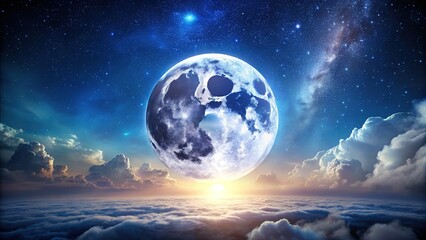 Obraz premium Stunning Moonlit Night Sky - Celestial Beauty, Bright Moon, Night Photography