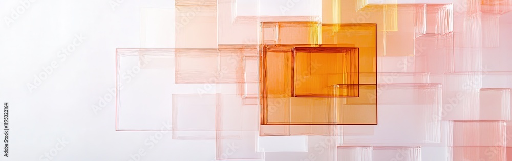 Poster Minimalist fragmented grids in pastel amber with soft gradient background create a modern artistic composition