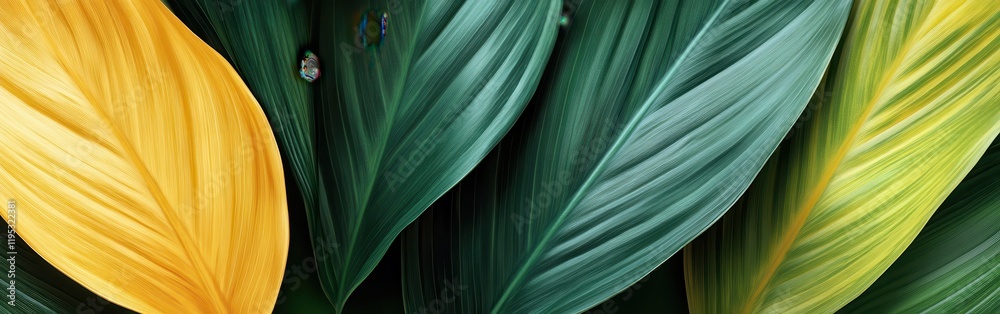 Poster vibrant green and yellow leaves creating a striking visual contrast in a tropical setting