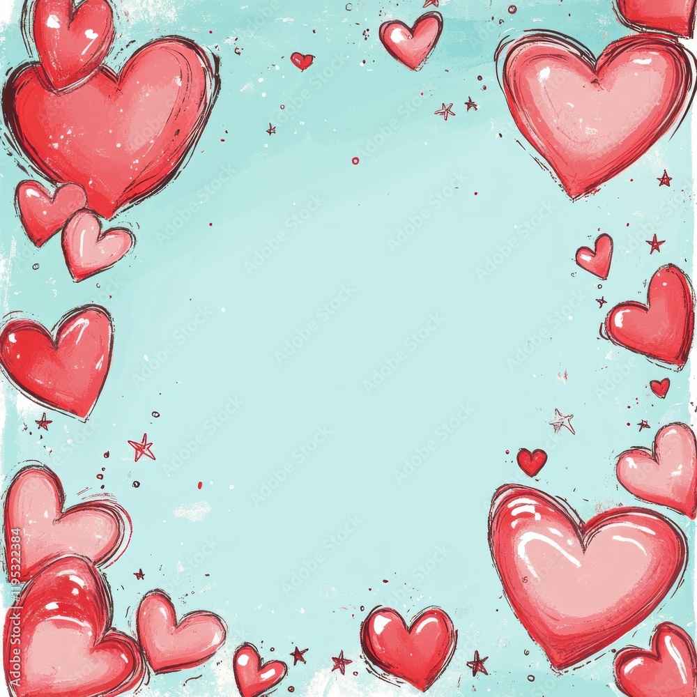Poster Whimsical border of floating hearts in a playful and colorful design for festive occasions