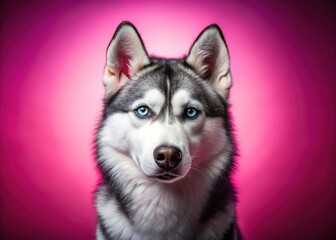 Fototapeta premium Siberian Husky Portrait, Pink Background, Pet Photography, Dog Photo, Animal Portrait