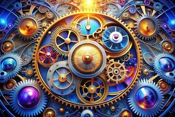 Fototapeta premium Rotating Sapphire Gears Fractal Clockwork Kaleidoscope