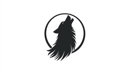 Fototapeta premium minimalist black and white vector logo featuring a wolfs head howling at the moon encircled within a simple circular frame Clean lines symbolic powerful