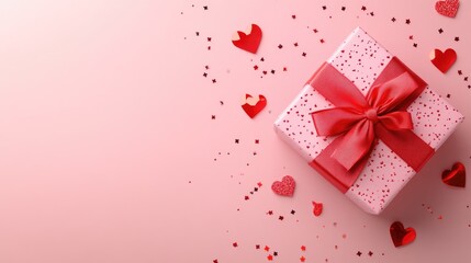 Obraz premium Presented in a gift box, with a red ribbon and confetti