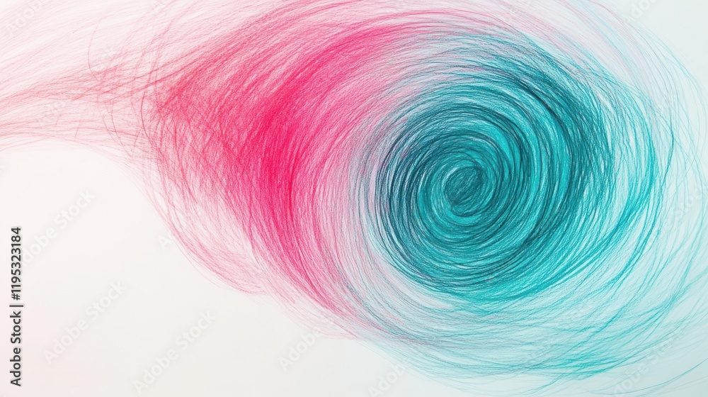 Poster Elegant pencil strokes create a swirling transition from vibrant pink to soothing teal colors in artistic expression
