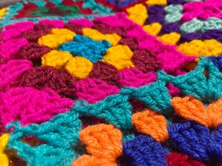 Crochet granny squares samples multicolor different colors photo handmade craft hobby	
