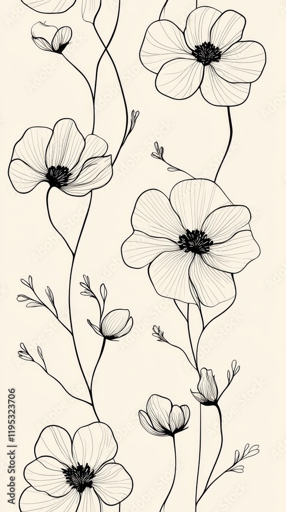 Poster elegant black floral outlines on light background create a sophisticated and modern artistic design 