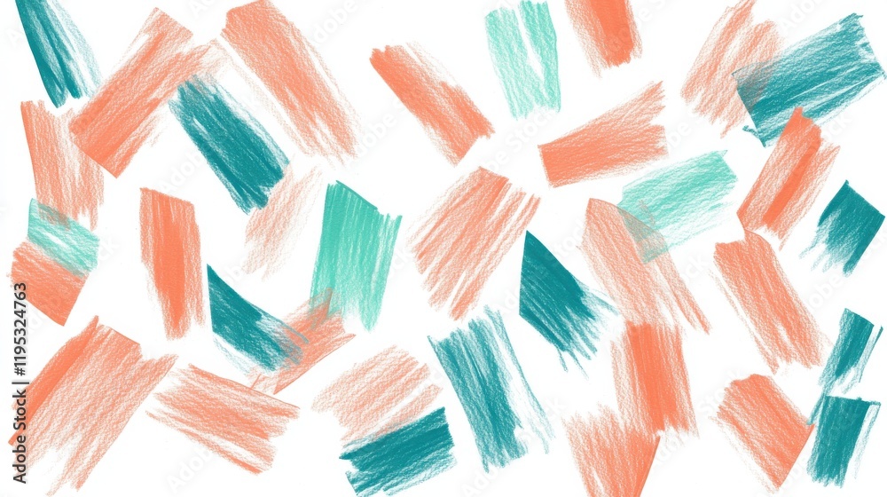 Aufkleber abstract pencil strokes create a vibrant coral and teal background with dynamic, expressive shapes