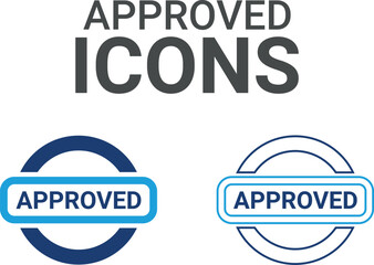Approved icon. It contains accept, certified, thumbs up, agreement, approve, validation, seal approved, confirmation, and decision icons. Solid icon set. Vector illustration.