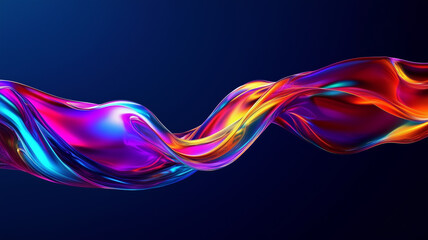 Liquid fluid holographic rainbow horizontal abstract background. Smooth waves of colorful holographic poster. Bright colorful wallpaper. Digital raster bitmap. Photo style. AI artwork.