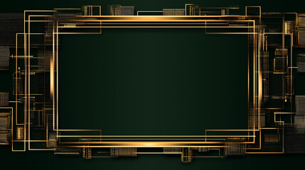 Gold Geometric Frame on Emerald: Elegant gold geometric frame with a luxurious and modern design, set against a rich emerald green background.