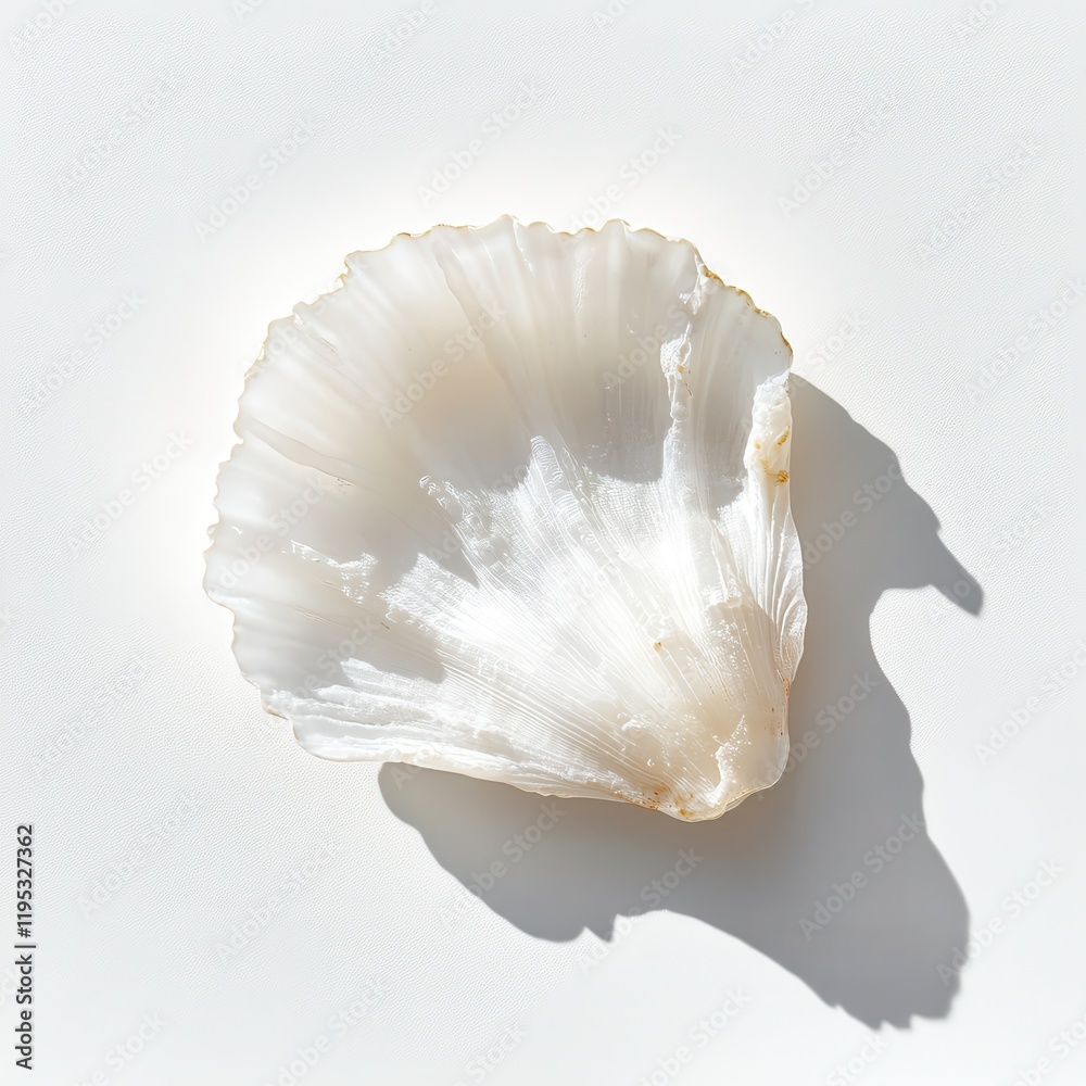 Aufkleber delicate scallop shell casting a soft shadow on a light surface