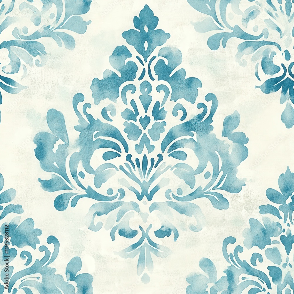 Poster serene watercolor doodle design featuring intricate blue patterns on a light background for artistic