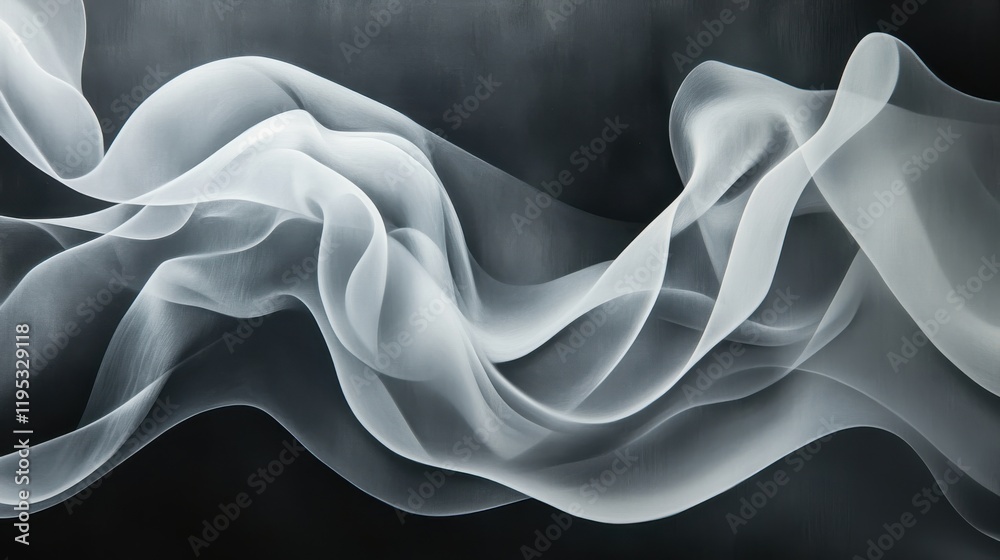 Aufkleber Flowing white fabric against a rich charcoal gray background creating a sense of movement and elegance