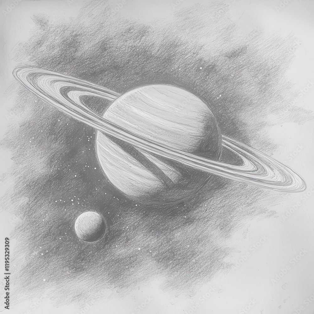 Poster Captivating view of a ringed planet and its moon in a cosmic setting during twilight