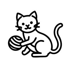 cat playing with yarn icon, cat playing with yarn line art - simple line art of cat playing with yarn, perfect for cat playing with yarn logos and icons and themed design 