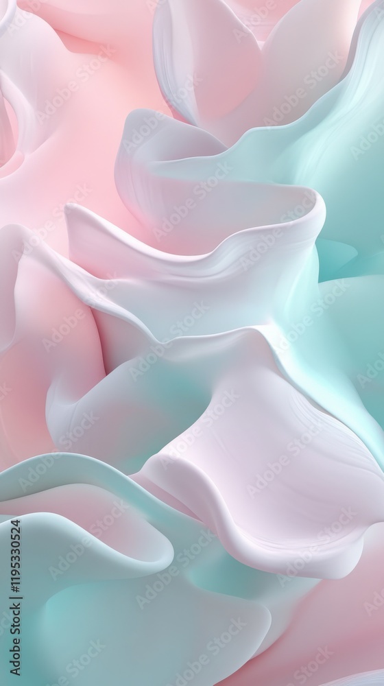 Poster pastel-themed abstract pattern showcasing smooth curves and flowing shapes in soft pink and mint gre