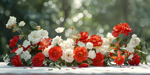 Arrangement of Red and White Roses and Rosebuds