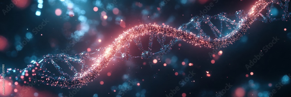 Aufkleber Glowing DNA double helix with molecular connections in a vibrant scientific representation. Generative AI