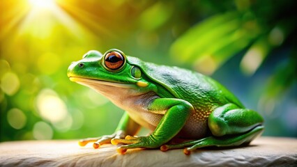 Obraz premium Bright Green Frog Closeup, Amphibian Photography, Nature Macro Shot