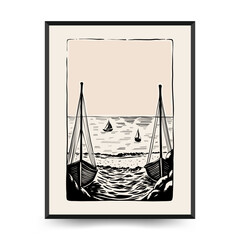 Underwater world, ocean, sea, fish and shells vertical flyer or poster template. Modern trendy Matisse minimal style.