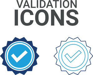 Validation icon. It contains accept, certified, thumbs up, agreement, approve, validation, seal approved, confirmation, and decision icons. Solid icon set. Vector illustration.