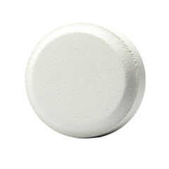 Close-up Detailed View of a Single White Round Effervescent Tablet for Bath or Cleaning