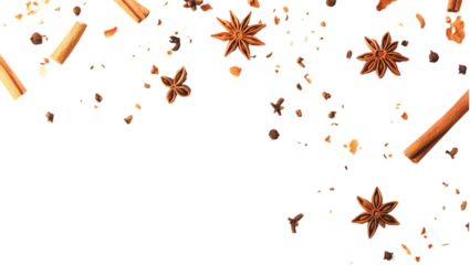 a Clouds and star anise falling isolated on a transparent background