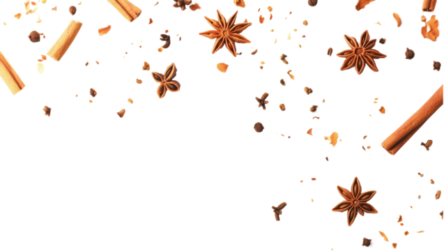 a Clouds and star anise falling isolated on a transparent background