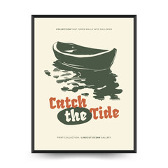 Underwater world, ocean, sea, fish and shells vertical flyer or poster template. Modern trendy Matisse minimal style.