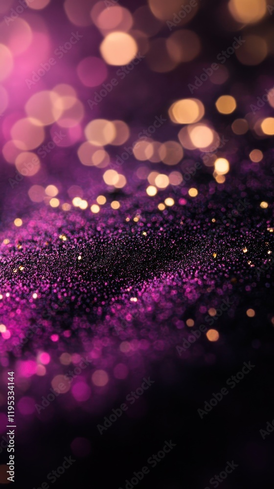 Poster Dramatic background with shimmering purple and golden bokeh effect creating an enchanting atmosphere at night