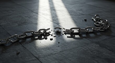 Broken metal chain.  Freedom concept.  Fractured links. Liberation.