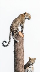Obraz premium Majestic Leopards on Tree Stump Wildlife Photography African Safari