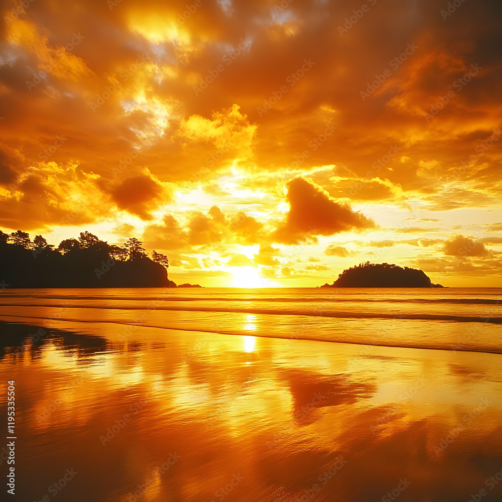 Wall mural Golden Sunset Beach Landscape