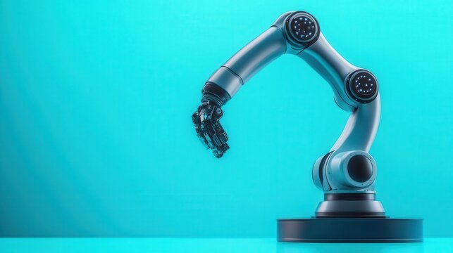 a sleek industrial robot manipulator stands against a vibrant blue backdrop, embodying the fusion of technology and innovation in modern manufacturing