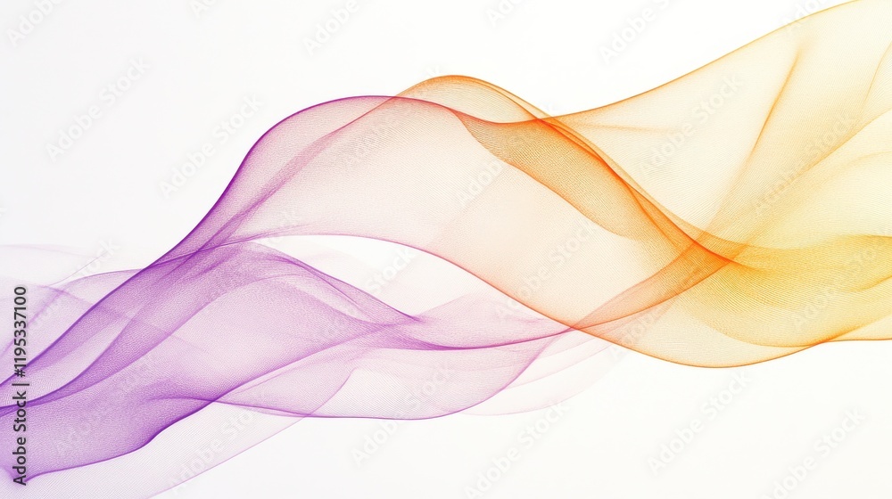 Poster Curved pencil strokes in gradient lavender and orange creating fluid movement across a light background