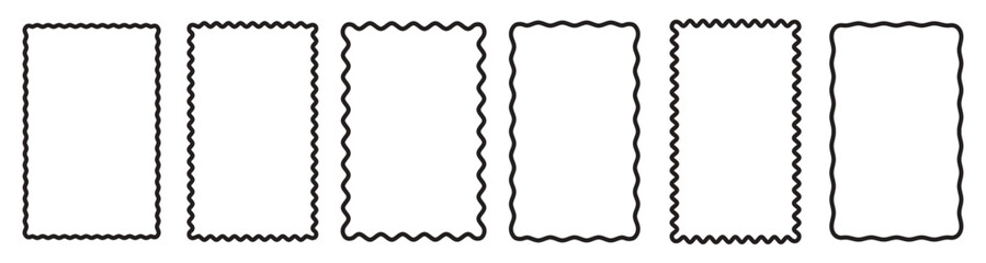 Collection of rectangle frames with wavy edges. Containing empty text boxes, tags, labels, Picture or photo frames, vector illustration