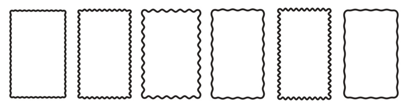 Collection of rectangle frames with wavy edges. Containing empty text boxes, tags, labels, Picture or photo frames, vector illustration